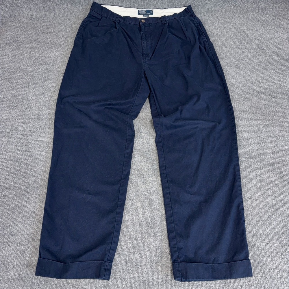 Vintage Polo Ralph Lauren Pants Mens 35x30 Navy Hammond Double Pleated Classic - Picture 1 of 12